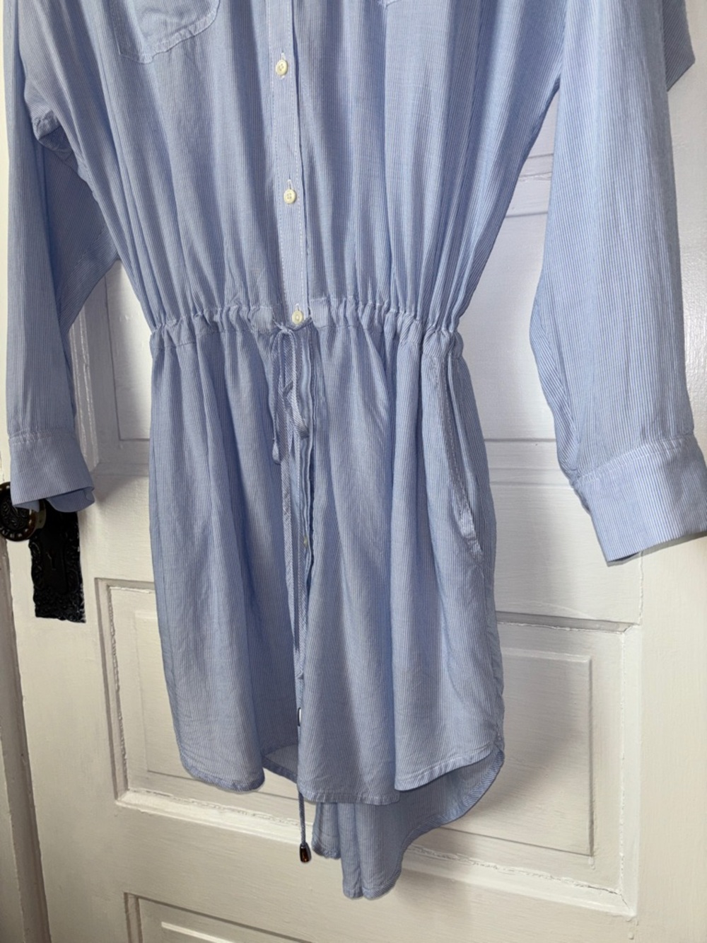 BANANA REPUBLIC  BUTTON FRONT COLLARLESS SHIRT DRESS - Picture 3 of 7